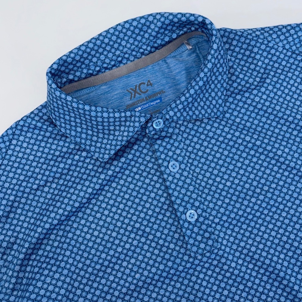 Johnston & Murphy XC4 J&M Cool Degree Blue Geometric Polo Shirt Mens Large L